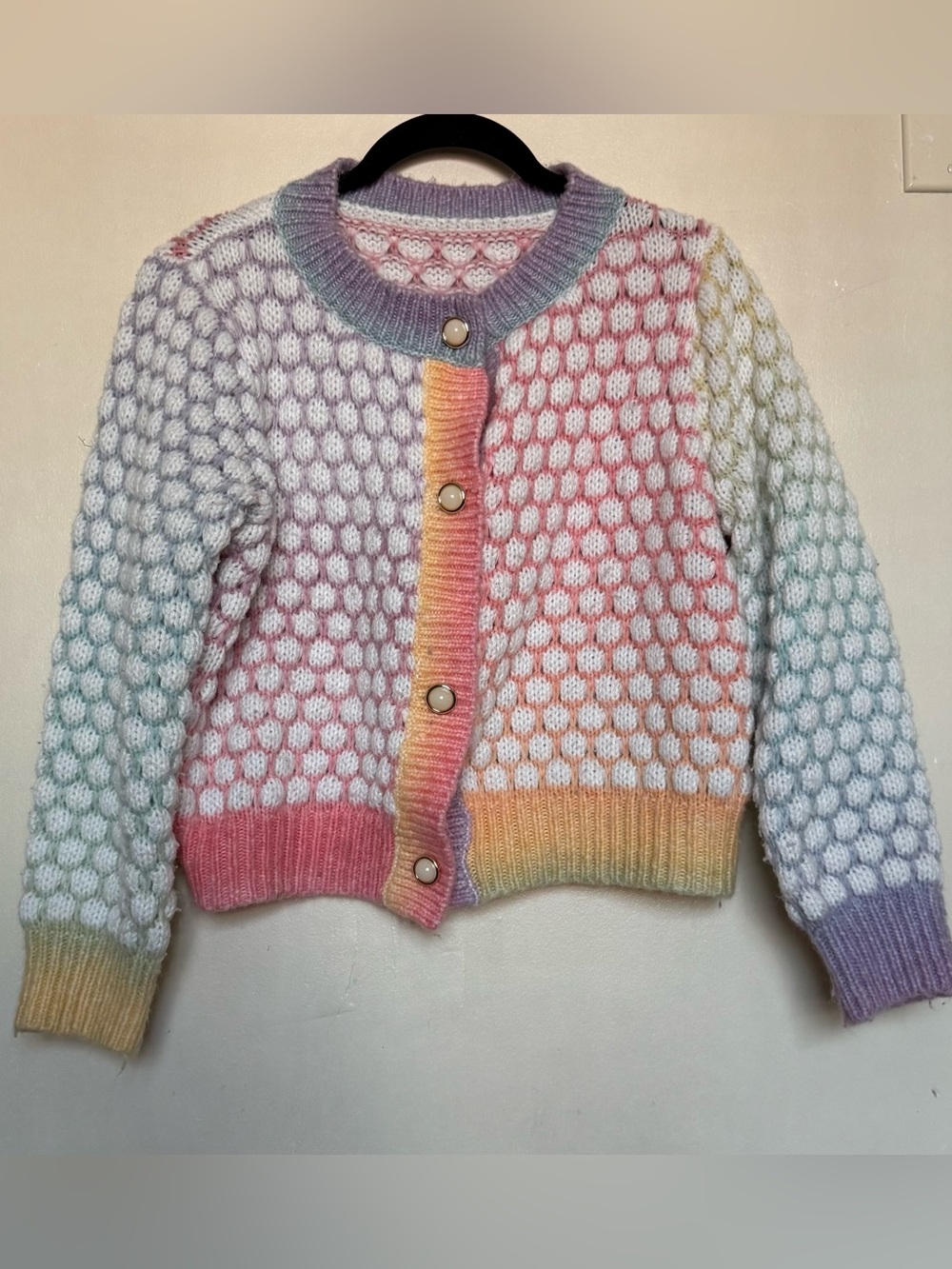 Pastel Bubble Knit Cardigan Sweater - Multicolor